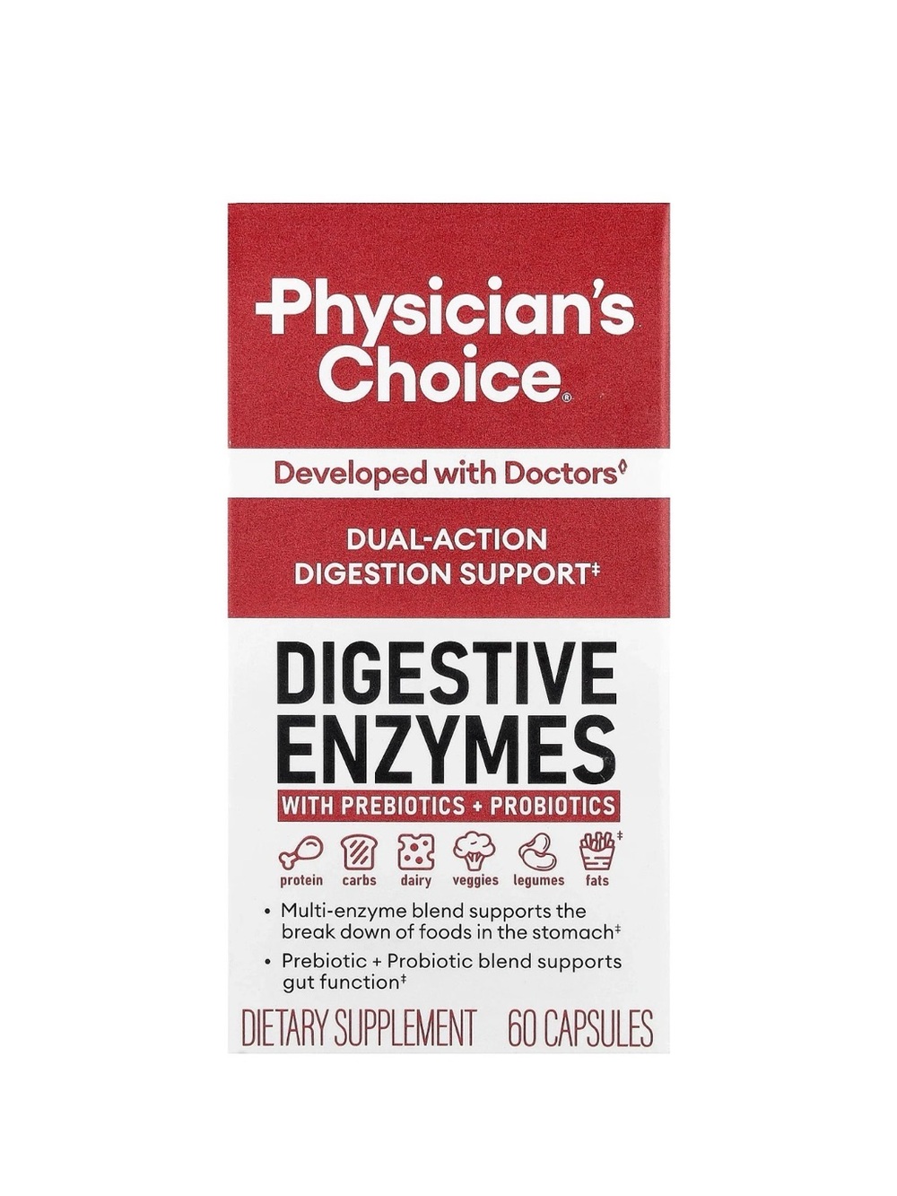 Red Digestive Enzymes with Prebiotics + Probiotics - 60 Capsules